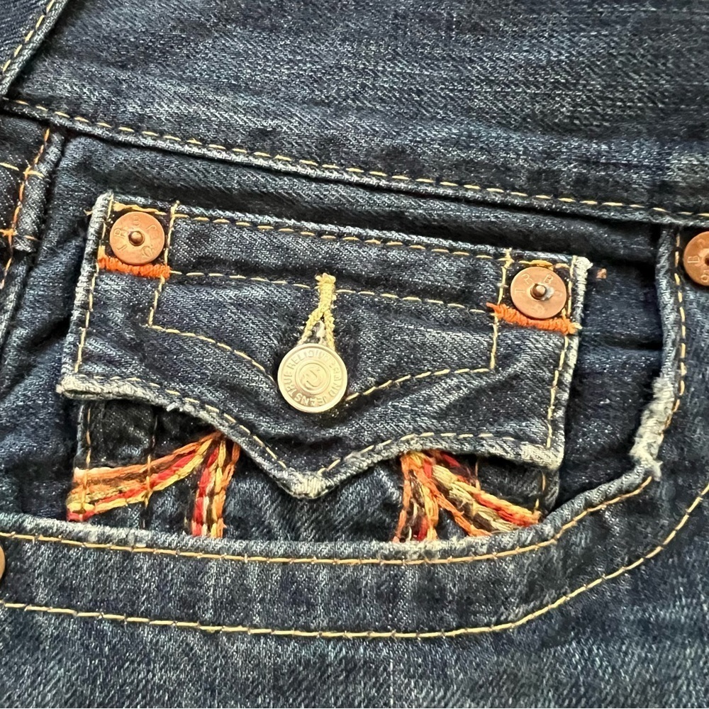 Vintage True Religion Rainbow Rope Stitch Button Fly Made in USA Jeans SZ 34 - Picture 5 of 17